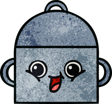 Bir insan tarafından çizilmiş yemek tenceresinin retro grunge desenli karikatürü