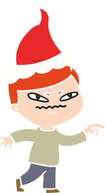 Bir insan tarafından çizilmiş Noel Baba şapkası giyen kızgın bir adamın el çizimi düz renk çizimi.