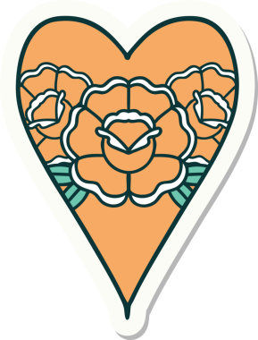 Geleneksel kalp stili dövme çıkartması ve bir insan tarafından çizilmiş çiçekler.