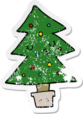 Bir insan tarafından çizilmiş karikatür Noel ağacının sıkıntılı çıkartması.