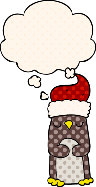 Çizgi roman tarzında bir insan tarafından çizilmiş düşünce baloncuğu olan bir penguen.