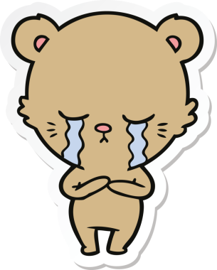 Bir insan tarafından çizilmiş ağlayan çizgi film ayısının çıkartması.