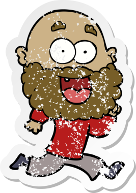 Bir insan tarafından çizilmiş sakallı, deli, mutlu bir adamın sıkıntılı çıkartması.