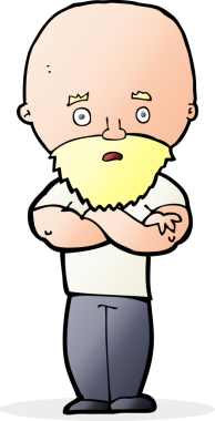 Bir insan tarafından çizilmiş sakallı, kel bir adam.