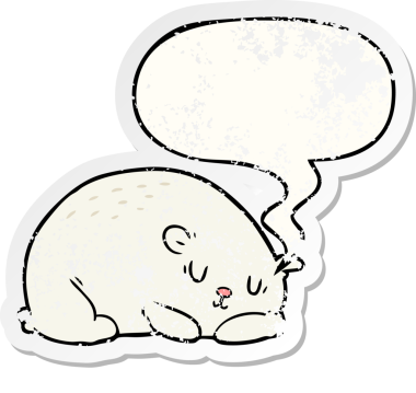 Karikatür uykulu kutup ayısı konuşma baloncuğu ile bir insan tarafından çizilmiş sıkıntılı eski bir çıkartma