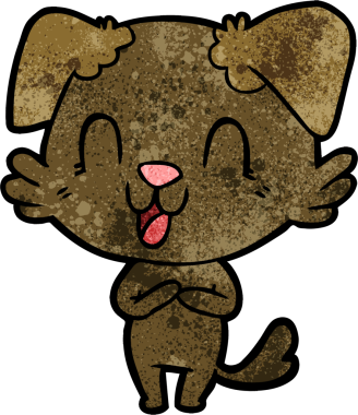 Bir insan tarafından çizilmiş gülen çizgi film köpeği.