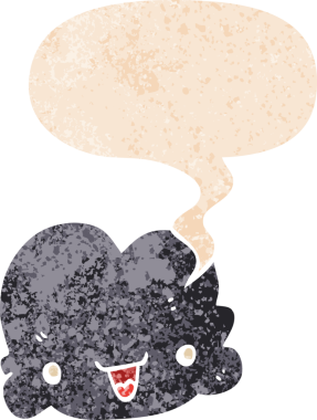 çizgi film küçük mutlu bulut konuşma balonu grunge sıkıntılı retro dokuma tarzı bir insan tarafından çizilmiş