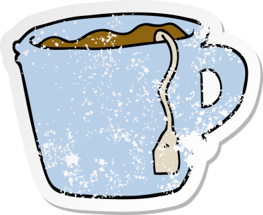 Bir insanın çizdiği sıcak çay fincanının sıkıntılı yapıştırması.