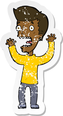 Bir insan tarafından çizilmiş korkmuş bir adamın karikatür yapıştırması.