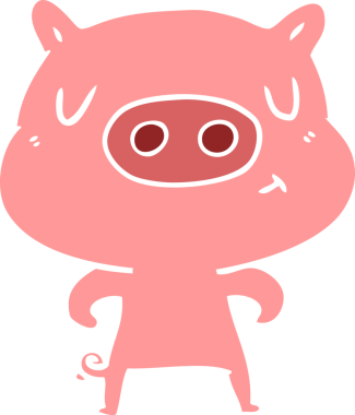 Düz renkli çizgi film içerikli domuz insan tarafından çizilmiş.