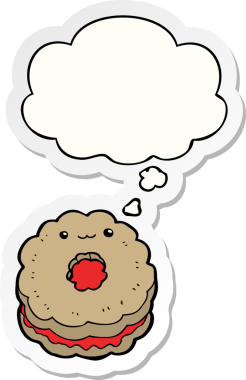 Düşünce baloncuklu çizgi film bisküvisi insan tarafından çizilmiş bir çıkartma.