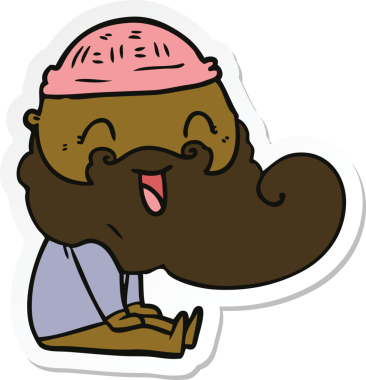 Mutlu sakallı bir adamın çıkartması bir insan tarafından çizilmiş kahkahalarla oturdu.