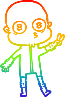 Gökkuşağı gradyan çizgi çizimi Bir insan tarafından çizilmiş garip kel uzay adamı