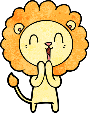 Bir insan tarafından çizilmiş gülen aslan çizgi filmi.