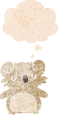 grunge 'da düşünce baloncuğu olan çizgi film koalası bir insan tarafından çizilmiş tedirgin geçmiş dokuma tarzı