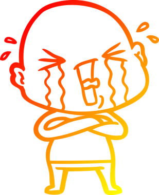 Bir insan tarafından çizilmiş, ağlayan kel bir adamın çizgi çizimi.