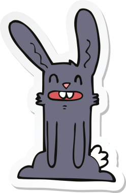 Bir insan tarafından çizilmiş çizgi film tavşanının çıkartması.