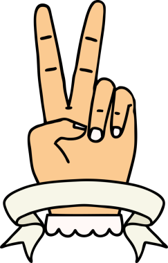 Retro Dövme Tarzı Barış Bir insan tarafından çizilmiş iki parmak el hareketi