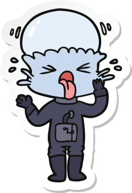 Bir insan tarafından çizilmiş garip bir uzaylı çizgi film çıkartması.