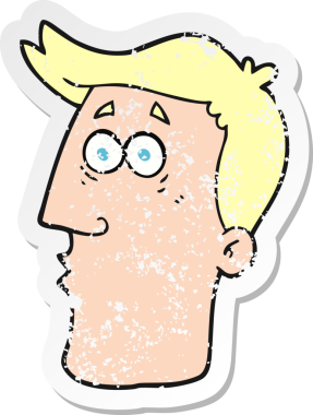 Bir insan tarafından çizilmiş bir erkek yüzünün gerilimli retro yapıştırması.