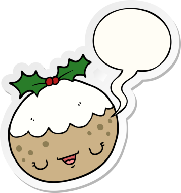 Bir insan tarafından çizilmiş baloncuk çıkartmalı tatlı çizgi film pudingi.