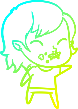 Bir insan tarafından çizilmiş yanağında kan olan vampir bir kızın çizdiği soğuk çizgi.