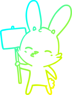 Bir insan tarafından çizilmiş levhası olan tuhaf bir tavşan çizgi filmi.