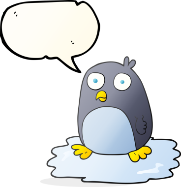 Bir insan tarafından buzun üzerinde çizilmiş serbest konuşma balonu pengueni.