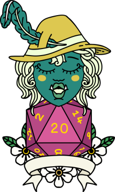 Retro Dövme Biçimi Bir insan tarafından çizilmiş 20 zarlı yarım ork ozanı