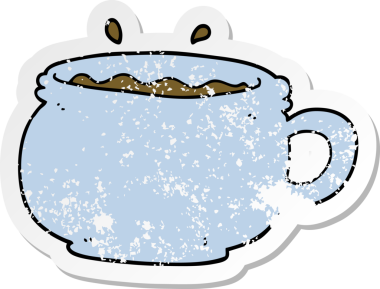 Bir insan tarafından çizilmiş sıcak bir fincan kahvenin sıkıntılı çıkartması.