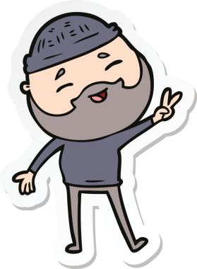 Bir insan tarafından çizilmiş mutlu sakallı bir adamın çıkartması.