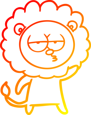 Bir insan tarafından çizilen ve canı sıkılan bir aslanın sıcak çizgi çizimi.