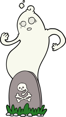 Bir insan tarafından çizilmiş yükselen hayaleti olan ürkütücü bir çizgi film mezarı.