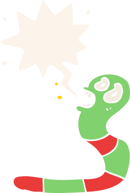 Bir insan tarafından çizilmiş, konuşma baloncuklu ürkek çizgi film solucanı