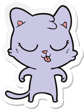 Bir insan tarafından çizilmiş çizgi film kedisinin çıkartması.