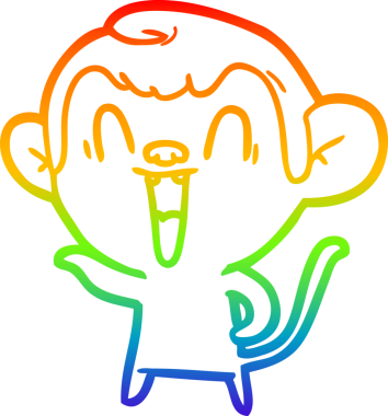 Gökkuşağı gradyan çizgi çizimi bir insan tarafından çizilmiş gülen maymun