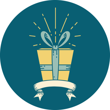 Bir insan tarafından çizilmiş dövme stili bir Noel hediyesi.