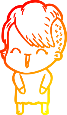 Bir insan tarafından çizilen mutlu bir hipster kızın çizgi çizimi.