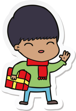 Bir insan tarafından çizilmiş mutlu bir çizgi film çocuğunun çıkartması.