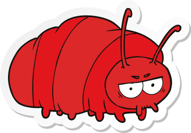 Bir insan tarafından çizilmiş bir karikatür böceğinin etiketi