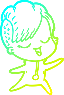 Soğuk gradyan çizgisi mutlu çizgi film kızı tulumlu bir insan tarafından çizilmiş.