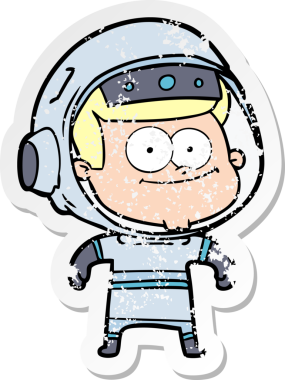 Bir insan tarafından çizilmiş mutlu bir astronot karikatürü.