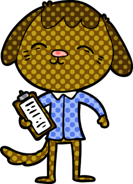 Bir insan tarafından çizilmiş mutlu bir ofis çalışanı köpeği.