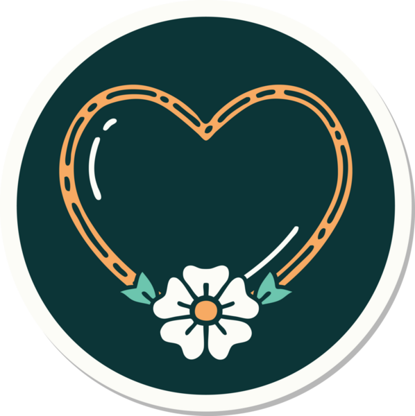 Bir insan tarafından çizilmiş geleneksel bir kalp ve çiçek stiliyle dövme çıkartması.