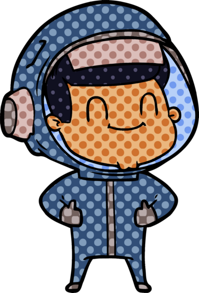 Bir insan tarafından çizilmiş mutlu astronot çizgi filmi.