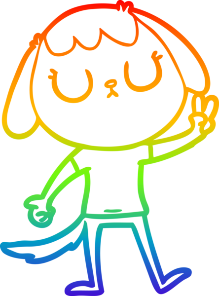 Gökkuşağı gradyan çizimi. Bir insan tarafından çizilmiş şirin bir köpek çizimi.