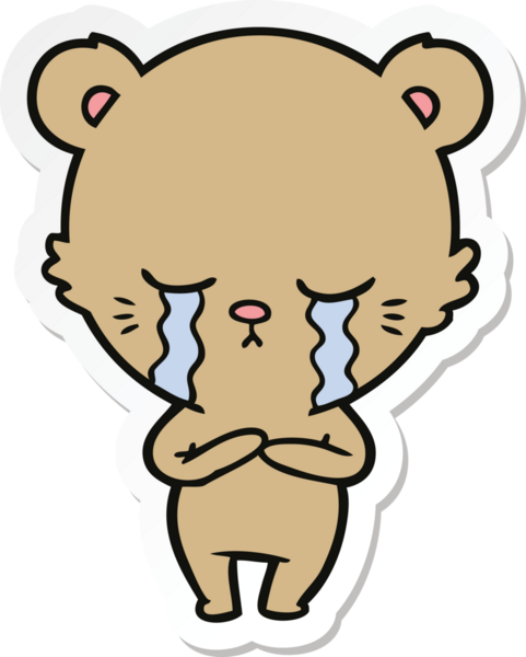 Bir insan tarafından çizilmiş ağlayan çizgi film ayısının çıkartması.