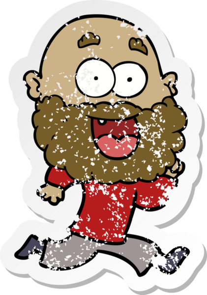 Bir insan tarafından çizilmiş sakallı, deli, mutlu bir adamın sıkıntılı çıkartması.