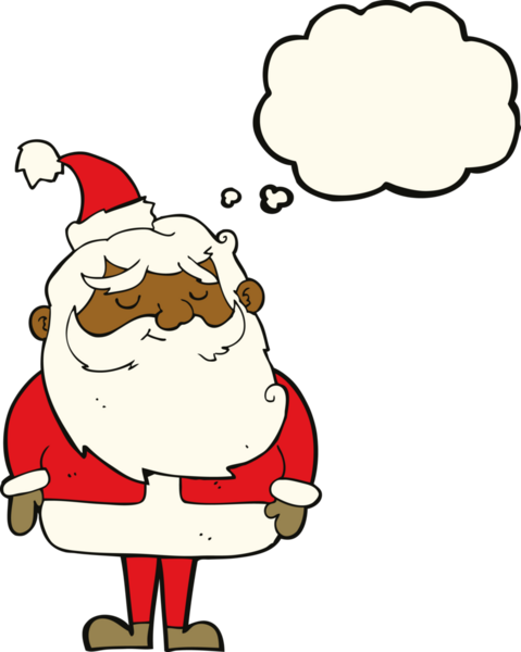 Bir insan tarafından çizilmiş düşünce baloncuklu Noel Baba çizgi filmi.