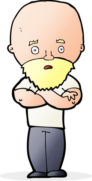 Bir insan tarafından çizilmiş sakallı, kel bir adam.